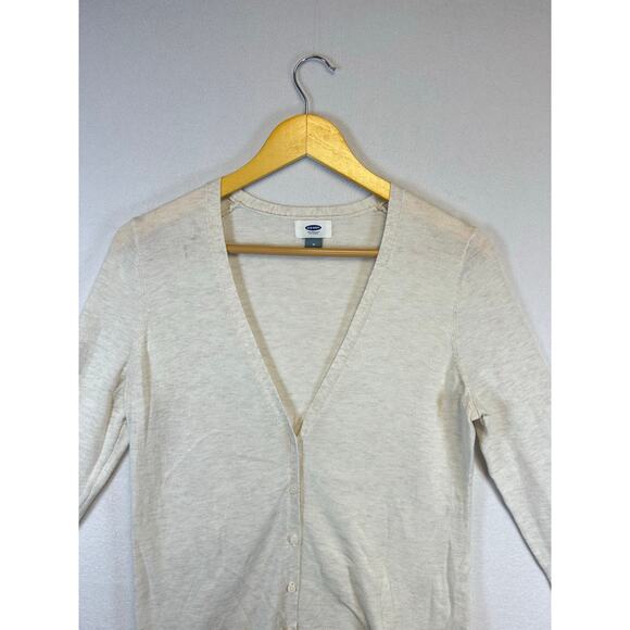 Old Navy V-Neck Button-Front Cream Cardigan Sweater - Size Medium - Picture 3 of 7